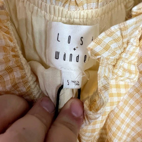NWT Lost and Wander yellow white gingham print ruffle romper small - Picture 7 of 7
